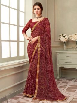 Akhilam - Womens Chiffon Brown Printed Designer Saree with Unstitched Blouse
