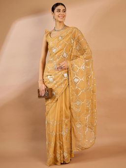 Sareemall - Womens Georgette Beige Embellished Designer Saree with Unstitched Blouse