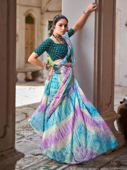 Sareemall - Womens Brasso Blue Printed Celebrity Saree with Unstitched Blouse