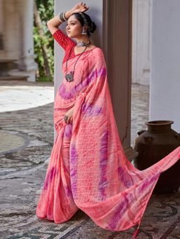 Sareemall - Womens Brasso Pink Printed Celebrity Saree with Unstitched Blouse