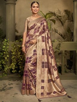 Sareemall - Womens Organza Purple Embellished Designer Saree with Unstitched Blouse