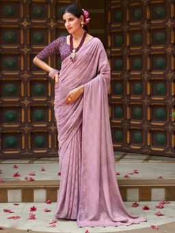 Sareemall - Womens Georgette Mauve Embellished Celebrity Saree with Unstitched Blouse