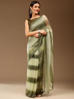 Akhilam - Womens Lycra Olive Embellished Designer Saree with Unstitched Blouse