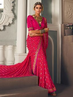 Akhilam - Womens Georgette Pink Printed Designer Saree with Unstitched Blouse