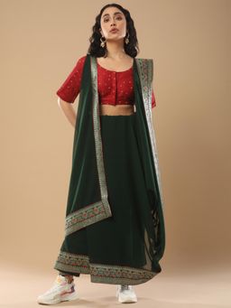 Akhilam - Womens Georgette Green Handloom Designer Saree with Unstitched Blouse