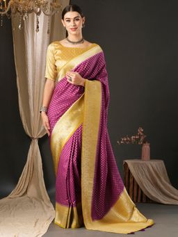Akhilam - Womens Georgette Magenta Woven Designer Saree with Unstitched Blouse