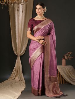 Akhilam - Womens Silk Blend Mauve Woven Designer Saree with Unstitched Blouse