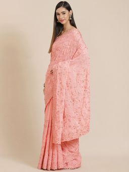 Readiprint - Organza Silk Fabric Pink Color Border Work Saree with Unstitched Blouse