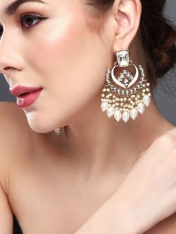 Anvik - Gold Plated Kundan and Meenakari Chandbali Earrings
