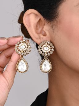 Anvik - Gold Plated Flower Stud with Tear Drop Earrings