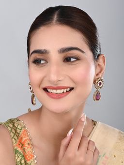 Anvik - Gold Plated Flower Stud with Tear Drop Earrings