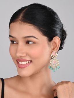 Anvik - Gold Plated Kundan and Ad Stone Chandbali Bali Earrings