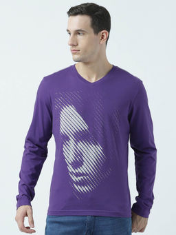 Huetrap - Mens Rap Purple Full Sleeves V-neck T-shirt