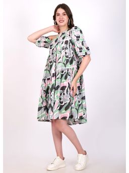 Seona Couture - Abstract Harmony Off Shoulder Cotton Dress - Multi-Color