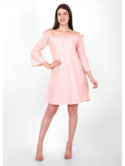 Seona Couture - Blush Pink Off-Shoulder Eyelet Dress - Pink