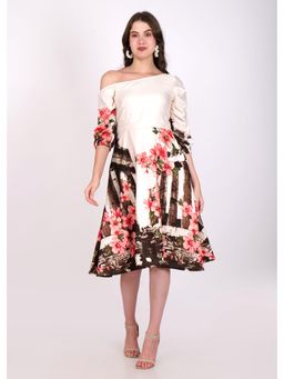 Seona Couture - Floral Symphony Off-Shoulder Dress - Beige