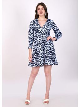 Seona Couture - Magic Linen Midnight Breeze V-Neck Dress - Navy Blue