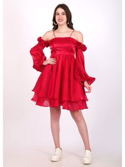 Seona Couture - Scarlet Rose Off Shoulder Dress - Red
