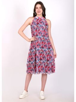 Seona Couture - Tropical Breeze Pleated Midi Dress - Multi-Color