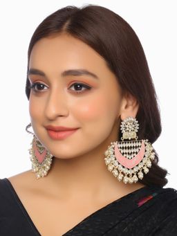 VIRAASI - Gold Plated Pink Kundan Meenakari Traditional Dangler Earrings