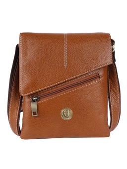 HiLEDER - Pure Leather Messenger 8" Sling Cross Body Travel Bag Men Women Tan