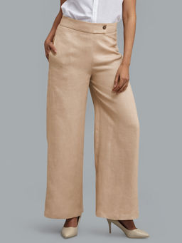 FableStreet - Linen Wide Leg Trousers - Pale Beige