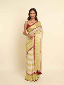 Suta - Off White Stripes Cotton Blend Saree