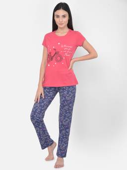 Lyra - 701 Cotton Printed Night Suit For Women-Multi-Color