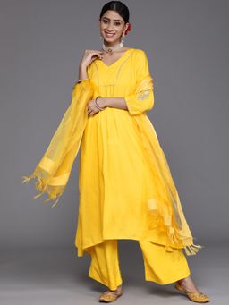 Varanga - Women Yellow Solid Kurta with Palazzo and Dupatta (Set of 3)
