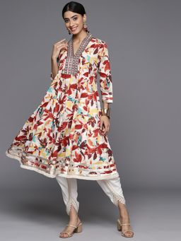 Varanga - Women Pakistani Off White Floral Anarkali Kurta With Dhoti (Set Of 2)