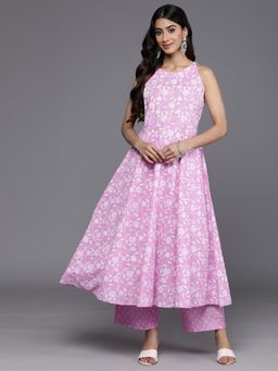 Varanga - Women Workwear Lavender Floral Anarkali Kurta With Palazzo (Set Of 2)