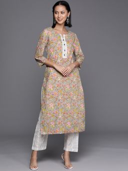Varanga - Women Workwear Grey Floral Kurta With Pant (Set Of 2)