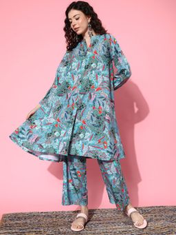 Varanga - Women Pakistani Green Printed Kurta With Pant (Set Of 2)