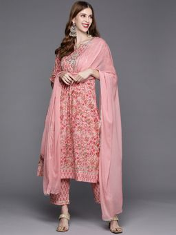Varanga - Women Pink Floral Kurta with Pant and Dupatta (Set of 3)