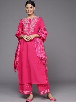 Varanga - Women Pink Embroidered Kurta with Palazzo and Dupatta (Set of 3)