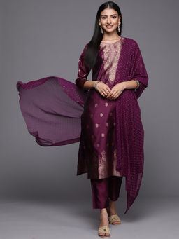 Varanga - Women Purple Woven Kurta with Pant and Dupatta (Set of 3)