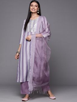 Varanga - Women Purple Stripes Kurta with Pant and Dupatta (Set of 3)