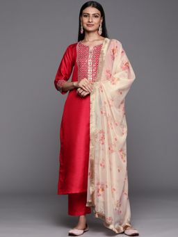 Varanga - Women Pink Embroidered Kurta with Pant and Dupatta (Set of 3)