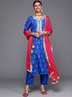 Varanga - Women Blue Printed Kurta with Pant and Dupatta (Set of 3)