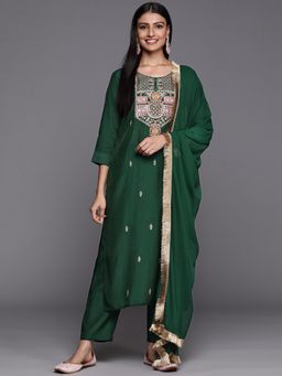 Varanga - Women Green Embroidered Kurta with Pant and Dupatta (Set of 3)