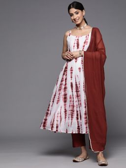 Varanga - Women Workwear Off White Tie & Dye Kurta With Pant And Dupatta (Set Of 3)