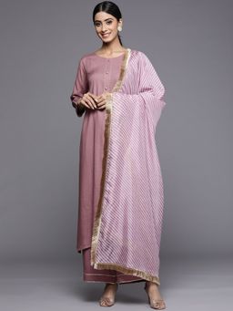 Varanga - Women Workwear Mauve Solid Kurta With Palazzo And Dupatta (Set Of 3)