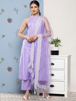 Varanga - Women Workwear Lavender Stripes Kurta With Pant And Dupatta (Set Of 3)