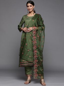 Varanga - Women Green Embroidered Kurta with Pant and Dupatta (Set of 3)