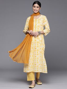 Varanga - Women Cream Floral Kurta with Pant and Dupatta (Set of 3)