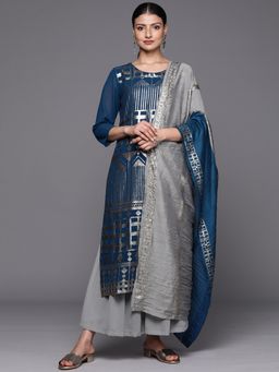 Varanga - Women Pakistani Teal Embroidered Kurta With Sharara And Dupatta (Set Of 3)