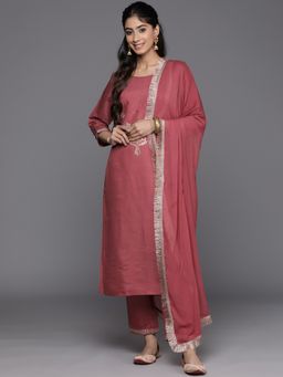 Varanga - Women Mauve Embroidered Kurta with Pant and Dupatta (Set of 3)