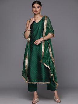 Varanga - Women Green Woven Kurta with Pant and Dupatta (Set of 3)