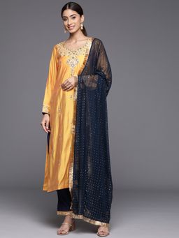 Varanga - Women Yellow Embroidered Kurta with Pant and Dupatta (Set of 3)