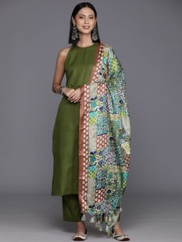 Varanga - Women Workwear Green Solid Kurta With Pant And Dupatta (Set Of 3)